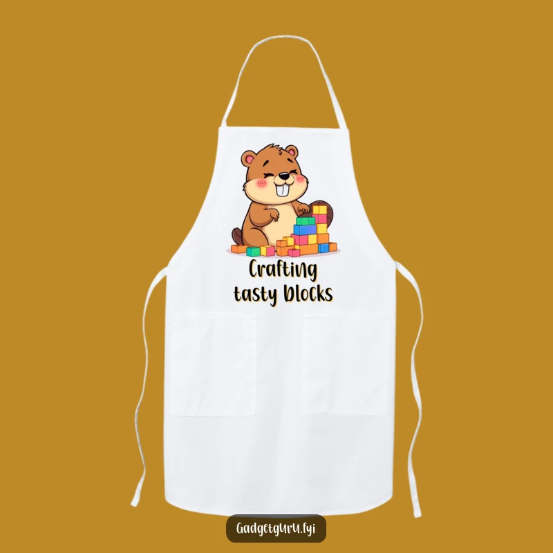 Funny Beaver Apron: Giggling Builder Enthusiastic While Crafting With Glowing Blocks