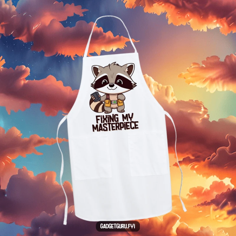 Funny Raccoon Chef Apron: A humorous apron showing a smiling raccoon with a tool belt, ready to cook up a storm.