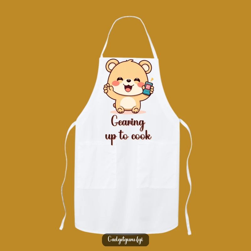 Funny Bear Gadget Apron: Enthusiastic Cook's Tech-Inspired Humor