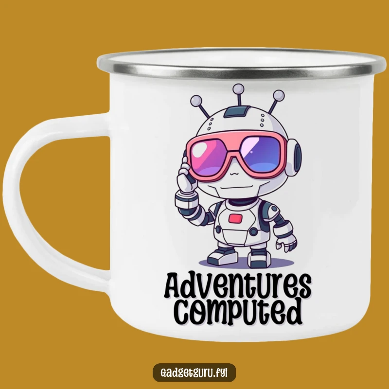 Funny Robot Enamel Camping Mug, Futuristic Sips and Techy Funny Gift