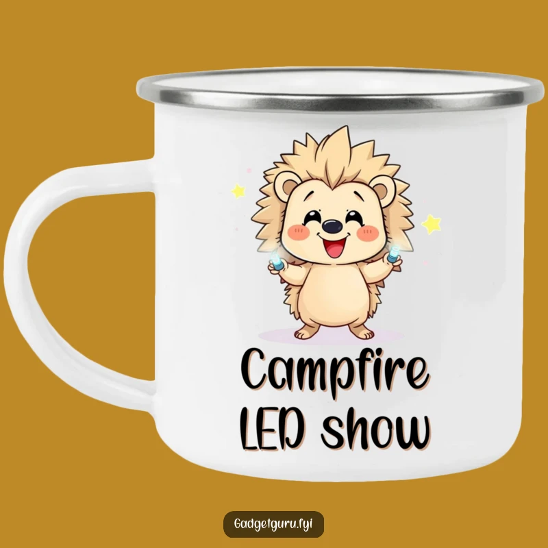 Funny Hedgehog Juggling Camping Mug: Happy Character's LED Sparkle