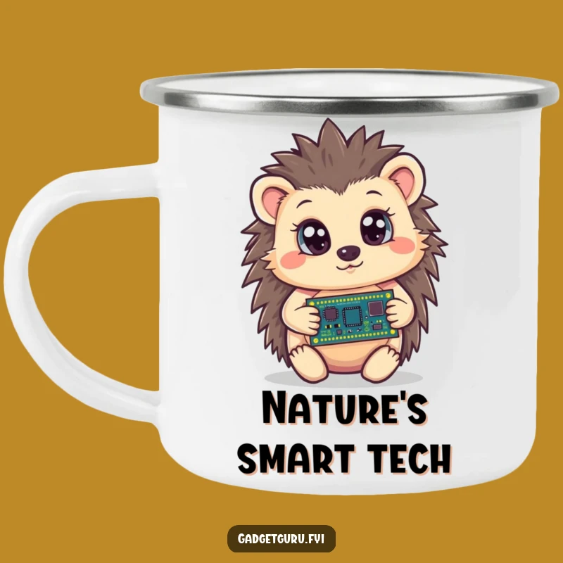 Funny Hedgehog Circuit Board Camping Mug, Curious Outdoor Gear, Humorous Gift