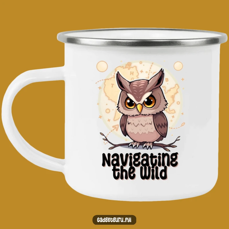 Funny Owl Camping Mug: Adventure Ready with a Curious Owl Map Design