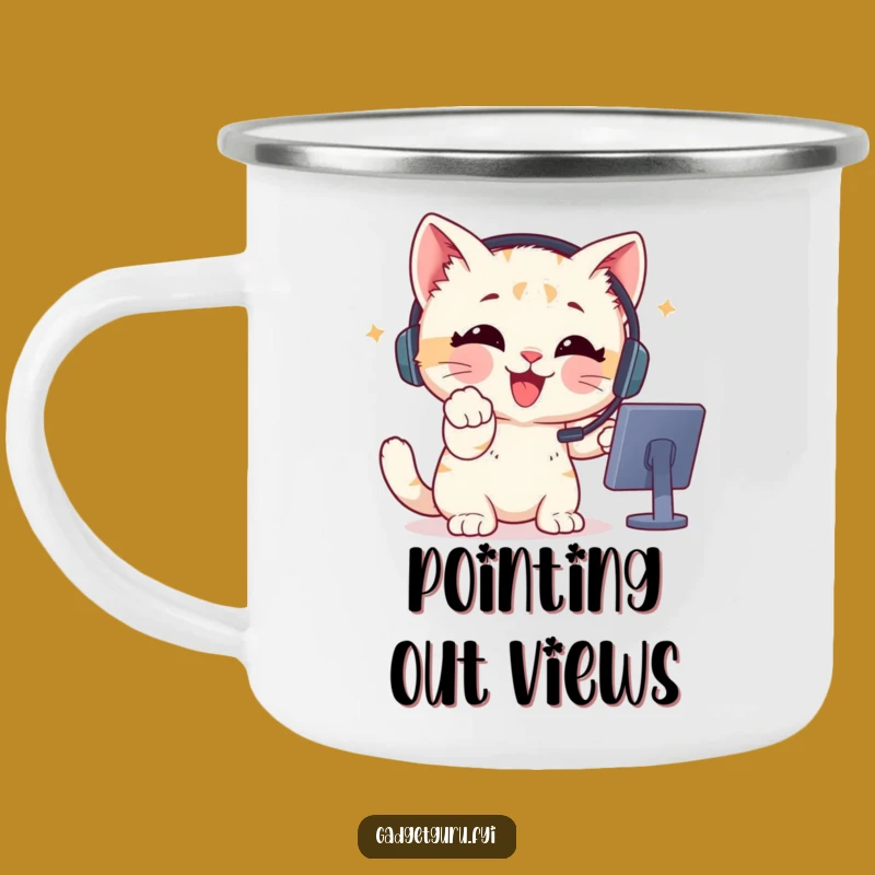 Funny Gamer Kitten Headset Camping Mug - Enthusiastic Pointing Kitten Drinkware Funny Gift