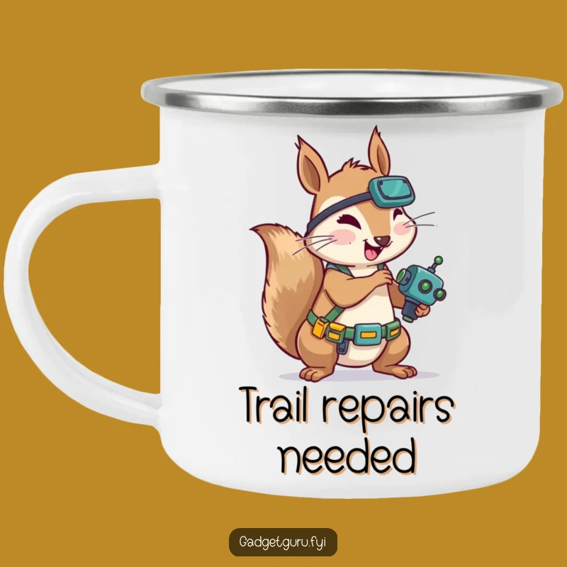 Funny Squirrel Mechanic Camping Mug: Robot Tinkerer Outdoor Drinkware