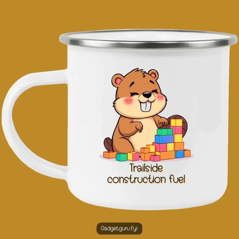 Funny Beaver Camping Mug: Giggling Builder's Glowing Block Adventure