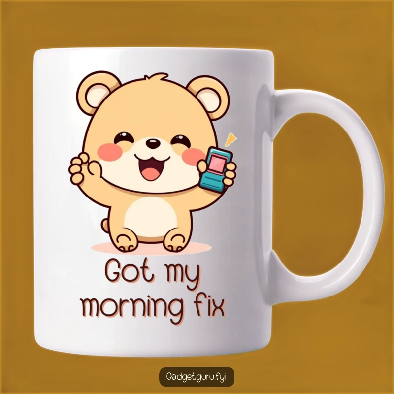 Funny Bear Gadget Mug: Joyful Tech Enthusiast Humor for Your Coffee