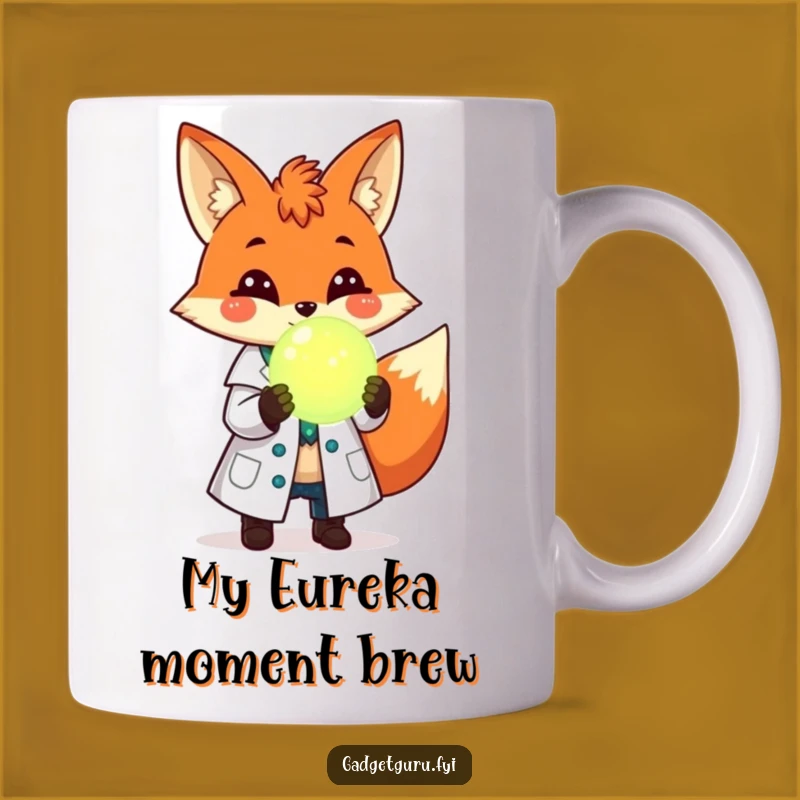Funny Fox Scientist Mug: Cheerful Lab Coat Fox With Glowing Orb, Perfect Funny Gift!