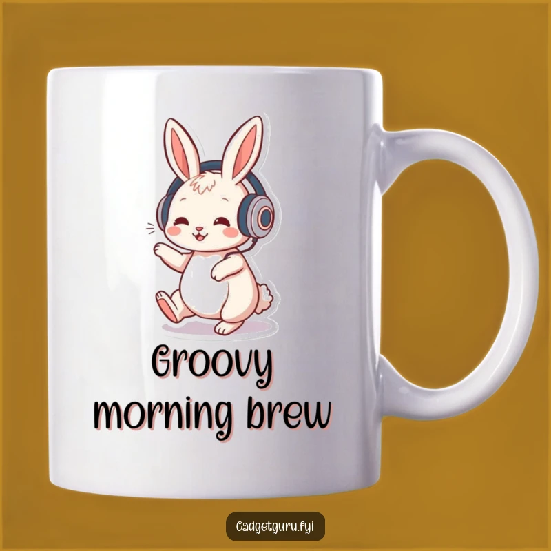Funny Rabbit DJ Mug: Playful Character Tapping Foot To Music Beat