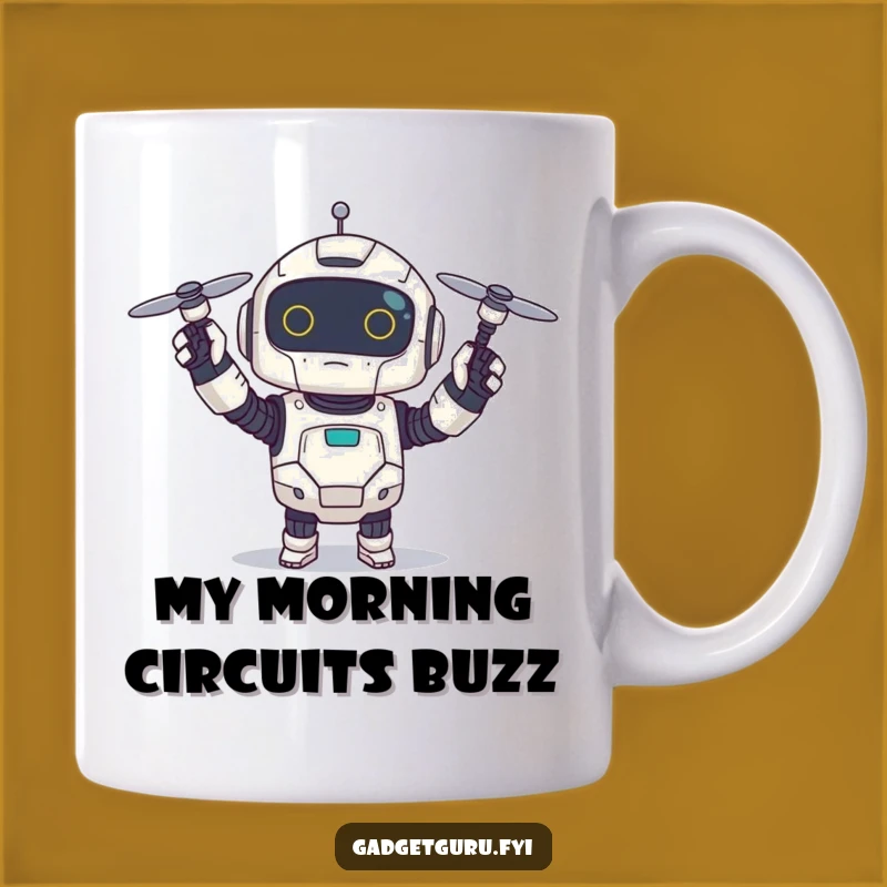 Funny Robot Drone Mug: Excited Techie Fun - Hilarious Gift for Gadget Lovers!