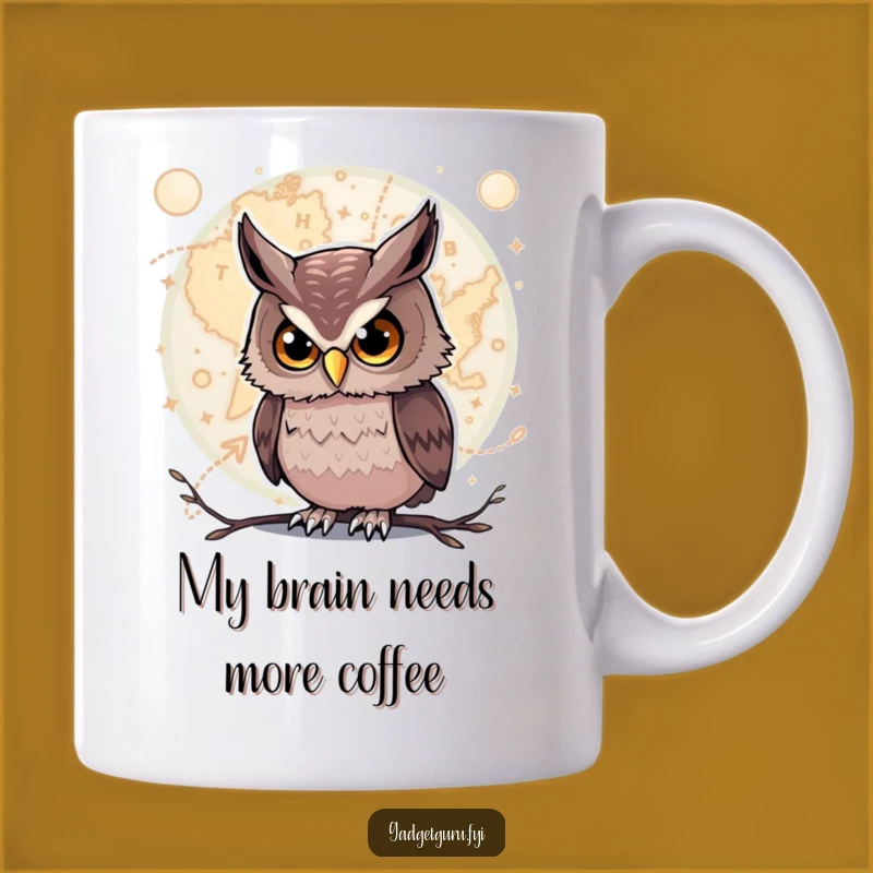 Funny Owl Map Mug: Curious Explorer Owl Gift for Geeks and Dreamers