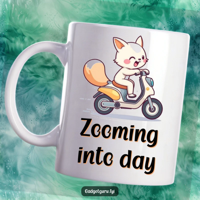 Funny energetic animal character zooming on a miniature futuristic scooter, capturing a moment of thrilling speed and playful adventure.