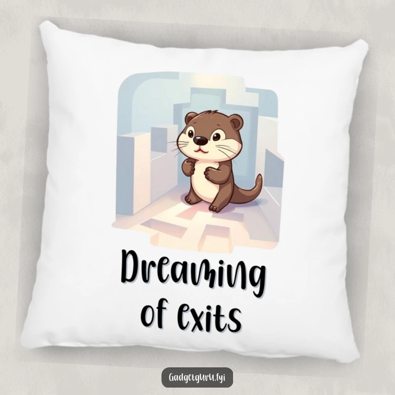 Funny pillow featuring a determined otter character navigating a tiny, illuminated maze, suitable for puzzle enthusiasts.