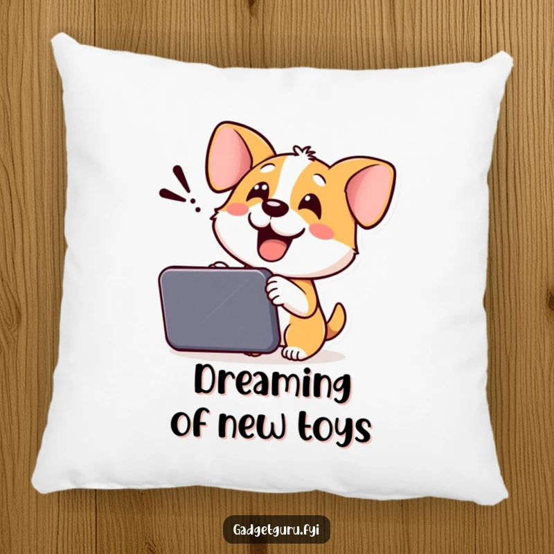 Funny Dog Pillow: A cheerful dog happily demonstrates a new device, offering soft comfort and a dose of fun.