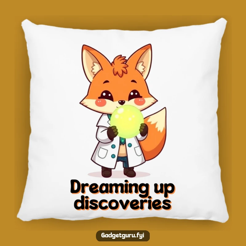 Funny Fox Scientist Pillow: Soft Lab Coat Fox With Glowing Orb, Comfy Funny Gift!