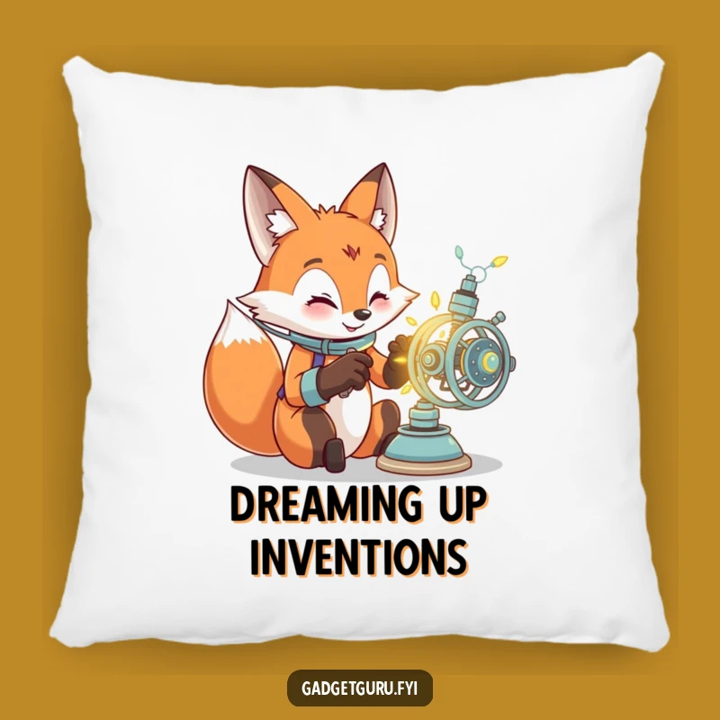 Funny Fox Inventor Pillow: Cozy Comfort for Your Creative Den
