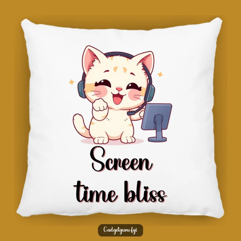 Funny Gamer Kitten Headset Pillow - Cozy Enthusiastic Pointing Kitten Cushion Funny Gift