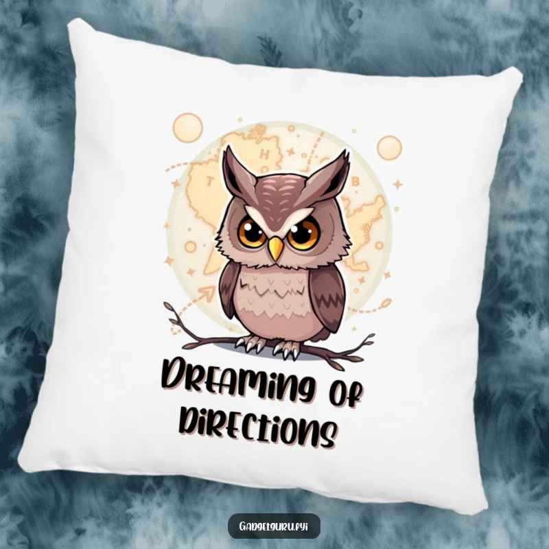 Funny Owl Pillow: A soft pillow featuring a curious owl peeking at a complex, glowing map for ultimate cozy contemplation.