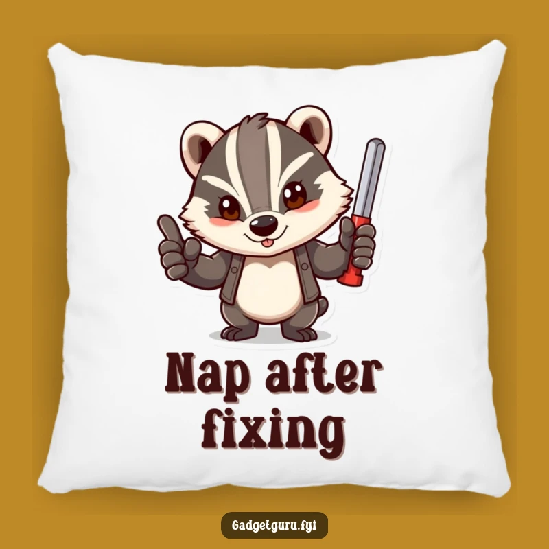 Funny Badger Tool Pillow - Comfy & Determined Decor