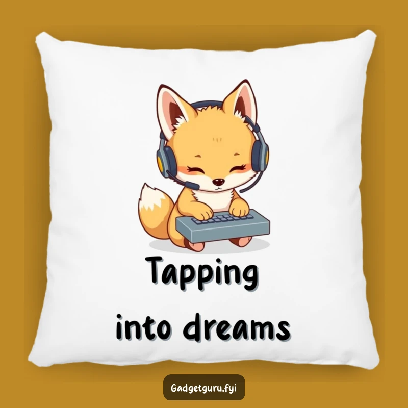 Funny Fox Cub Coder Pillow: Cozy Headset Keyboard Cushion