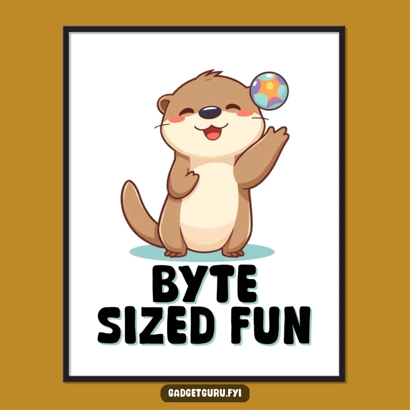 Funny Otter Orb Toss Digital Art: Whimsical Wall Decor with Humor Gift