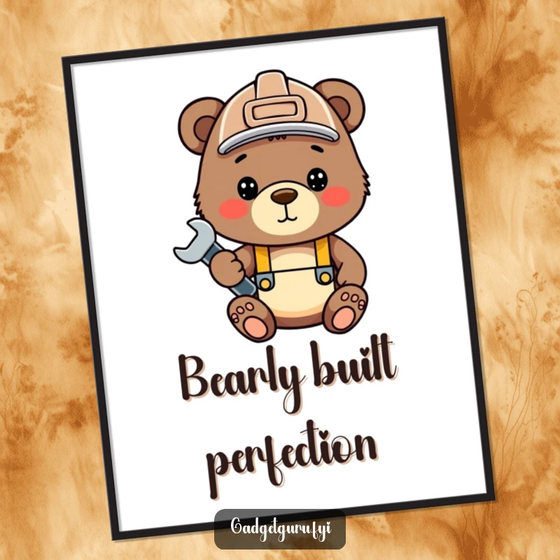 Funny bear cub digital art, a cute cub in a hard hat with a wrench, ready for instant download.