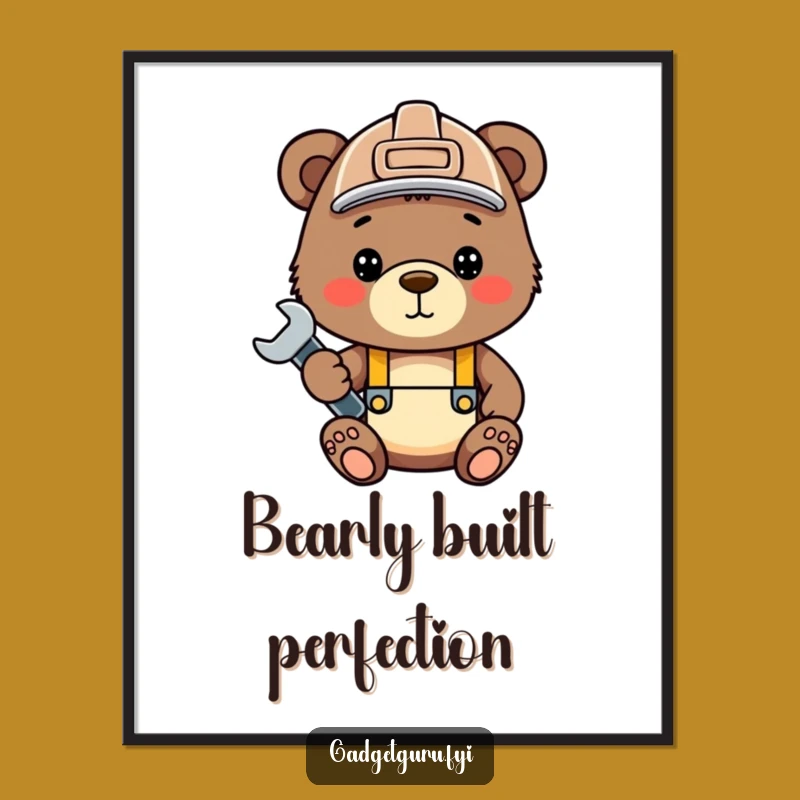 Funny Bear Cub Digital Art - Cute Builder Cub - Instant Download Wall Decor Gift