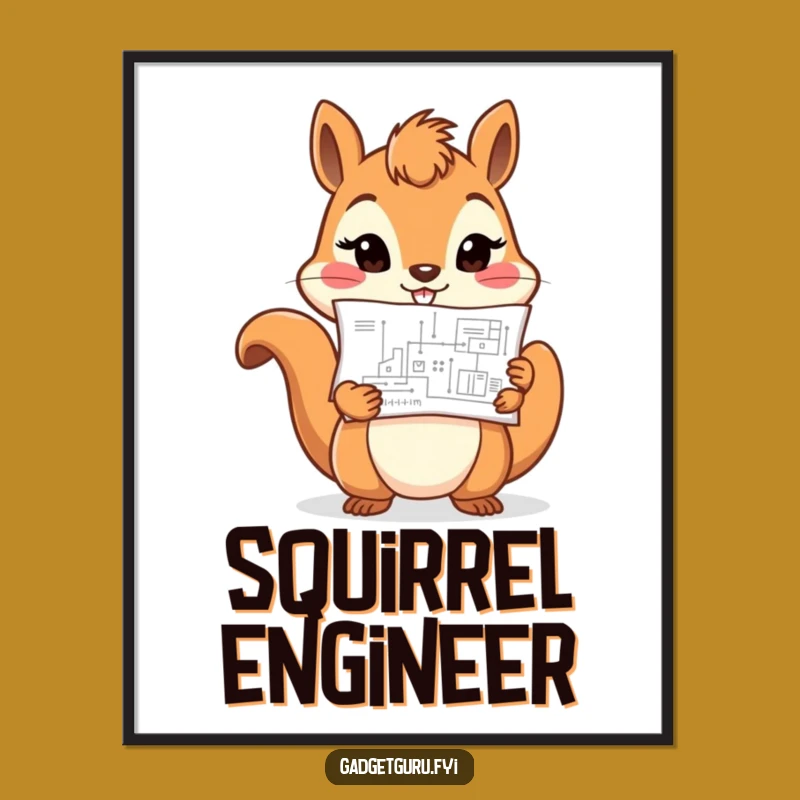 Funny Determined Squirrel Digital Art: Blueprint Decor, Instant Download Gift!