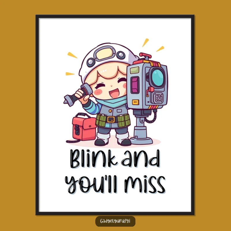 Funny Gadget Tinkerer Digital Art: Hilarious Toolkit Character Adjusting Blinking Light, Instant Decor