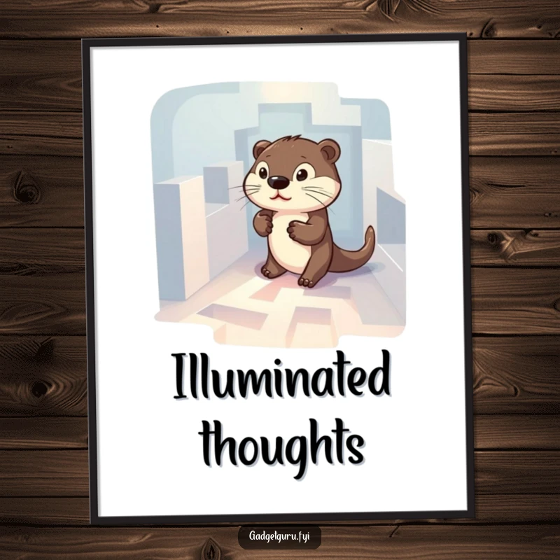 Funny digital art print of a determined otter character navigating a small, glowing, complex maze, symbolizing focus.