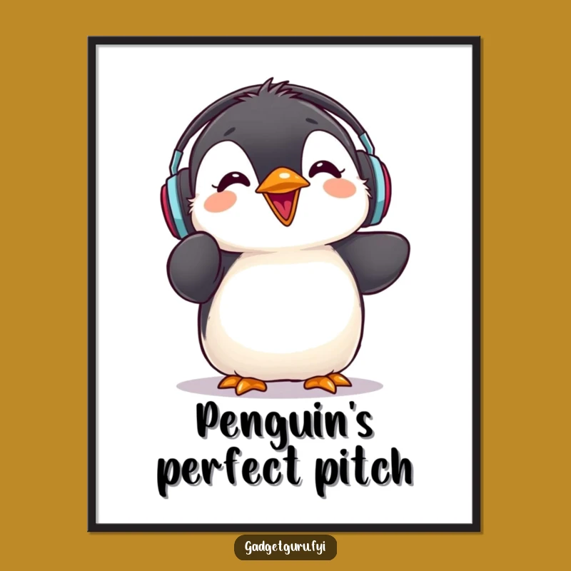 Funny Penguin Digital Art - Cute Music Chick - Instant Download Rave Review Gift