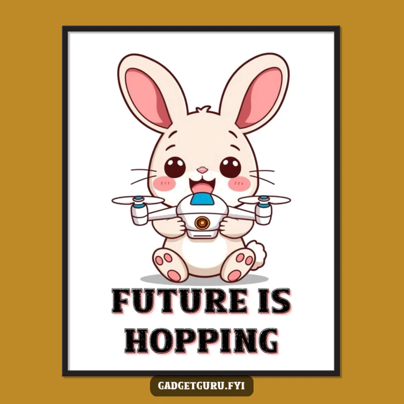 Funny Rabbit Drone Pilot Digital Art - Instant Humor, Energetic Ears Print!