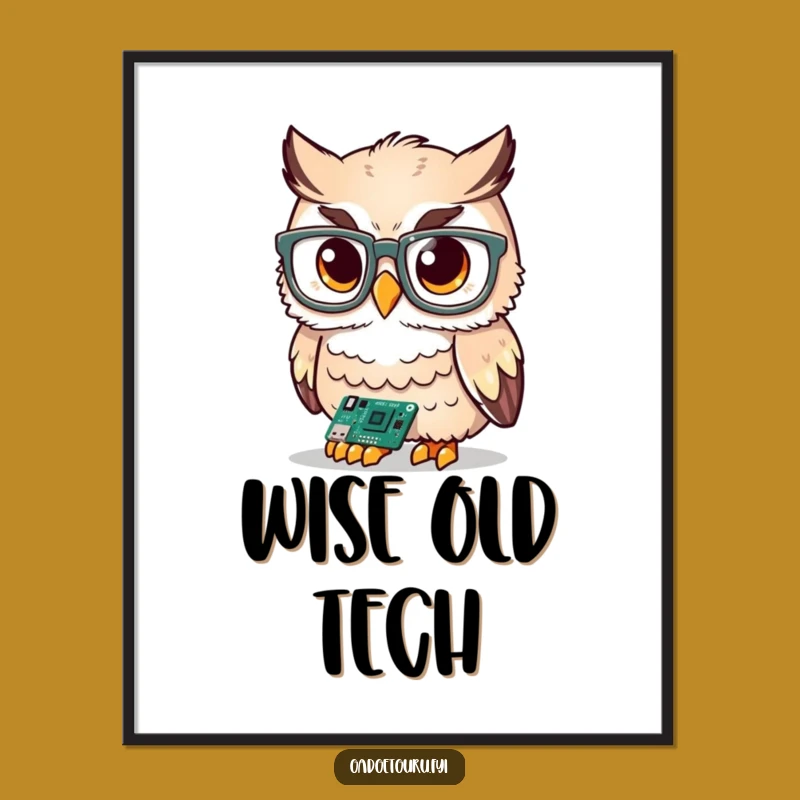 Funny Smart Owl Digital Art: Techy Decor, Instant Download Gift!