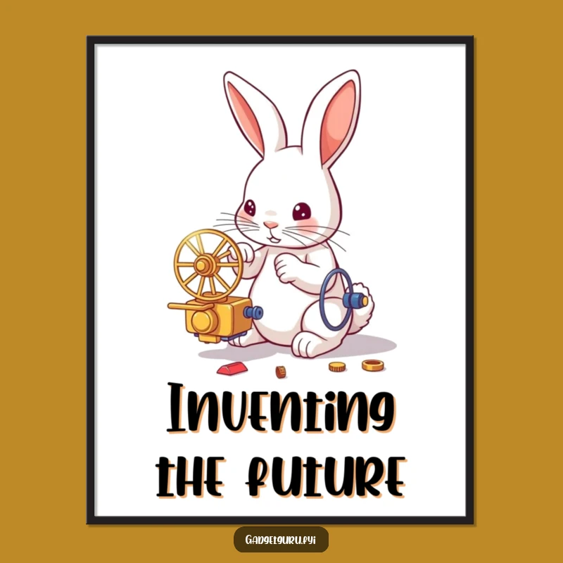 Funny Rabbit Inventor Digital Art: Instant Whimsical Decor, Perfect for a Laugh!