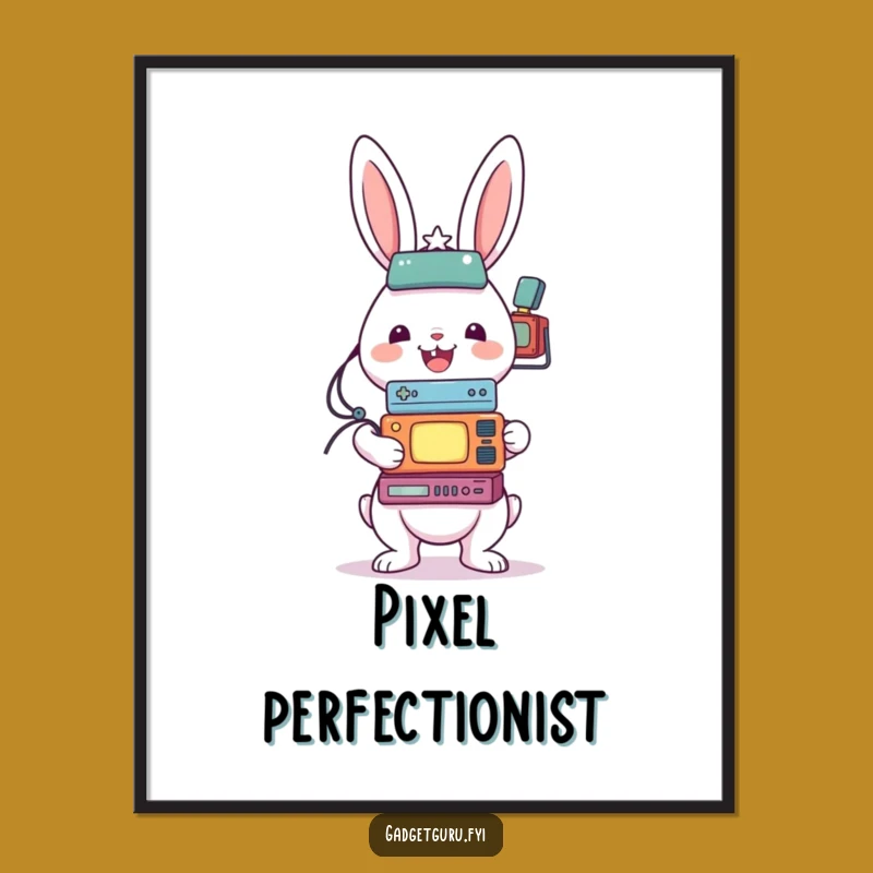 Funny Rabbit Tech Balance Digital Art: Hilarious Gadget Wall Decor Gift