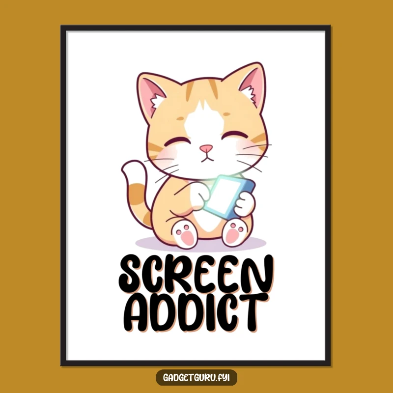 Funny Cat Screen Paw Digital Art - Instant Feline Humor, Curious Kitty Print!