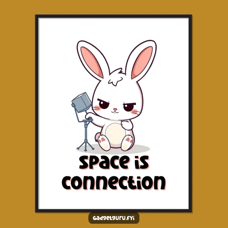 Funny Rabbit Satellite Dish Digital Art, Determined Printable, Instant Tech Humorous Gift