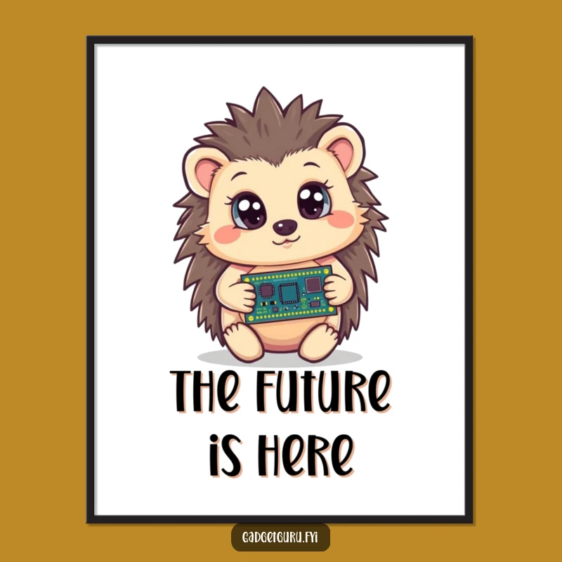 Funny Hedgehog Circuit Board Digital Art, Curious Printable, Instant Tech Humorous Gift