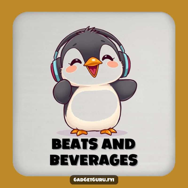 Funny Penguin Coaster Set - Cute Music Lover - Hilarious Reviewer Gift