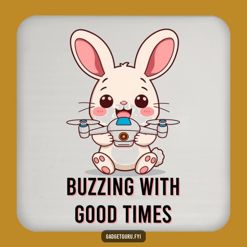 Funny Rabbit Drone Pilot Coaster - Protect Surfaces with Tech Humor Gift!