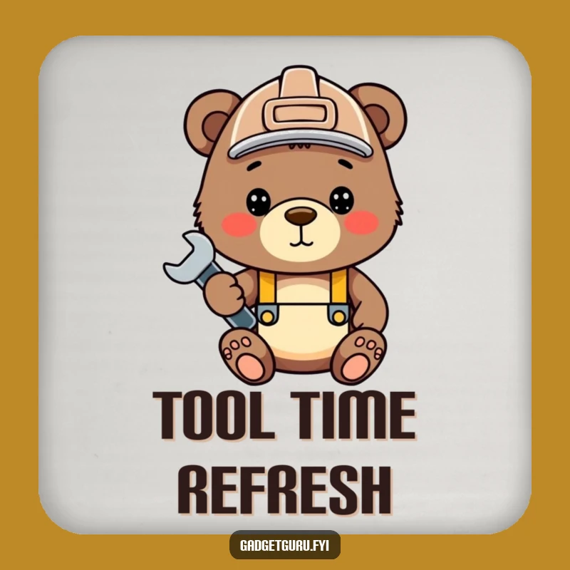 Funny Bear Cub Coaster Set - Cute Construction Theme - Tool Lover Gift