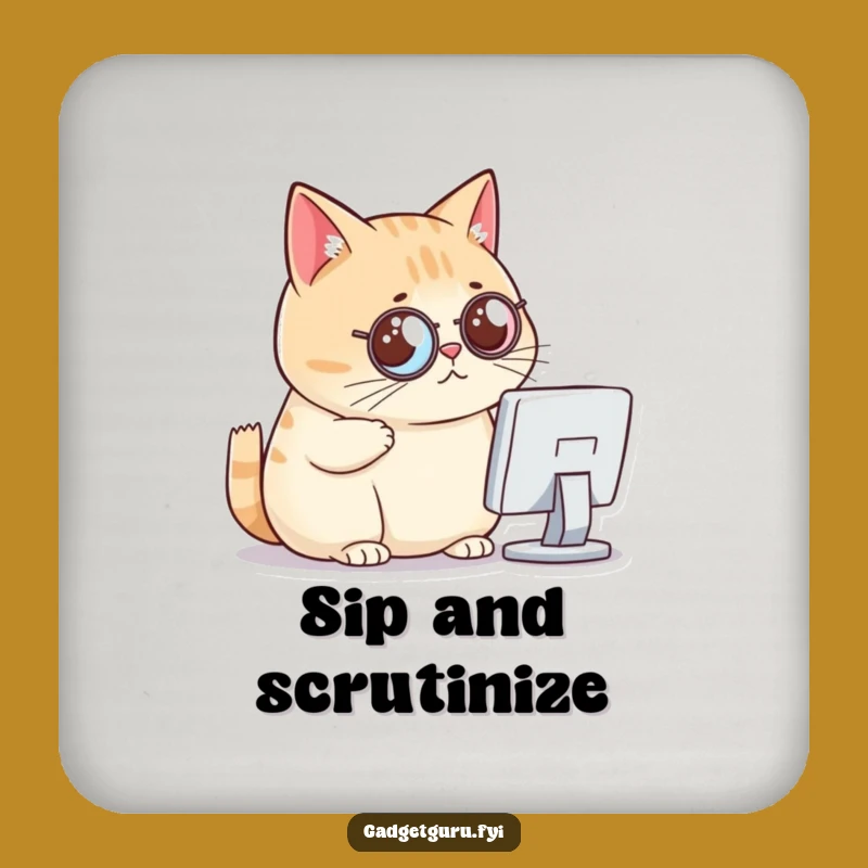 Funny Cat Coaster Set - Critical Monocle Cat - Sophisticated Protection - Fun Gift