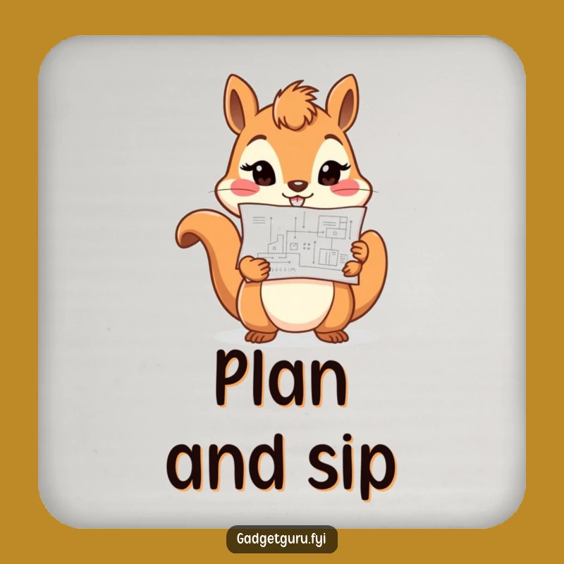 Funny Determined Squirrel Coaster: Blueprint Protector, Perfect Host Gift!