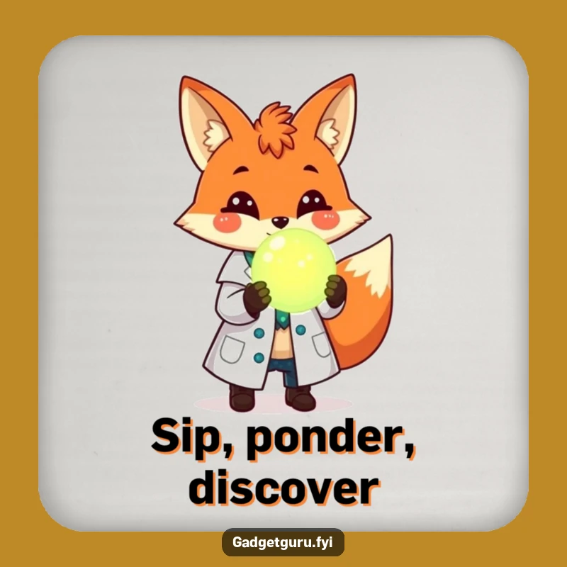 Funny Fox Scientist Coaster: Cheerful Lab Coat Fox With Orb, Protects Surfaces Funny Gift!
