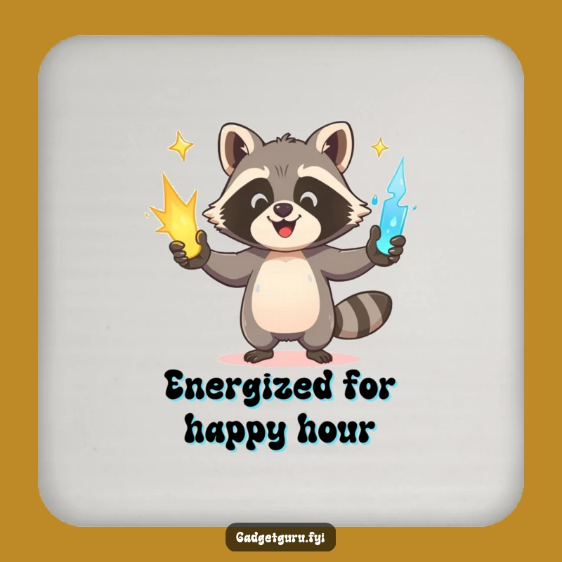 Funny Raccoon Coaster: Happy Juggler Power for Your Drink Surface