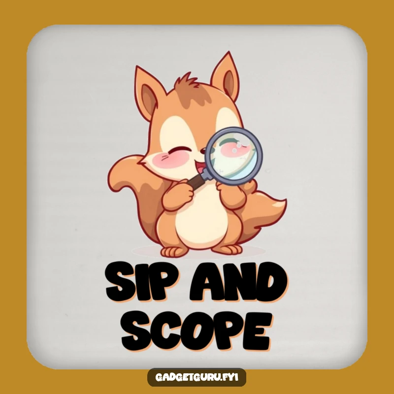 Funny Squirrel Magnifying Glass Drink Coaster - Protect Surfaces with Nature's Charm