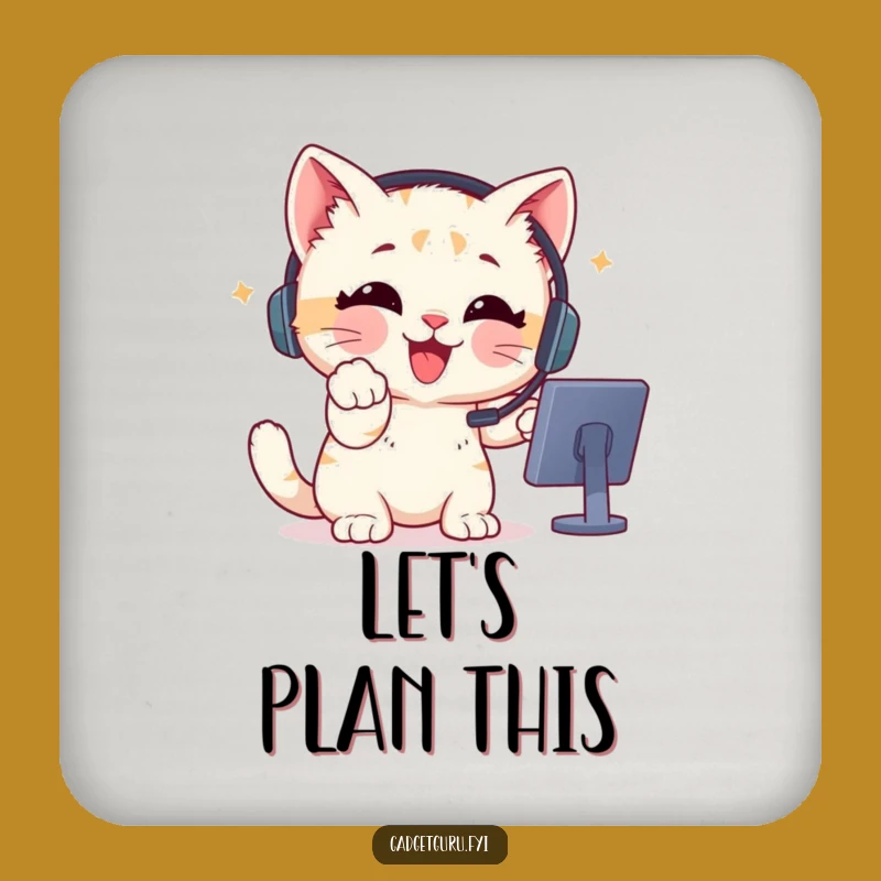 Funny Gamer Kitten Headset Coaster - Enthusiastic Pointing Kitten Drink Protector Funny Gift