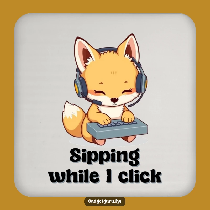 Funny Fox Cub Coder Coaster Set: Protect Surfaces with Tech