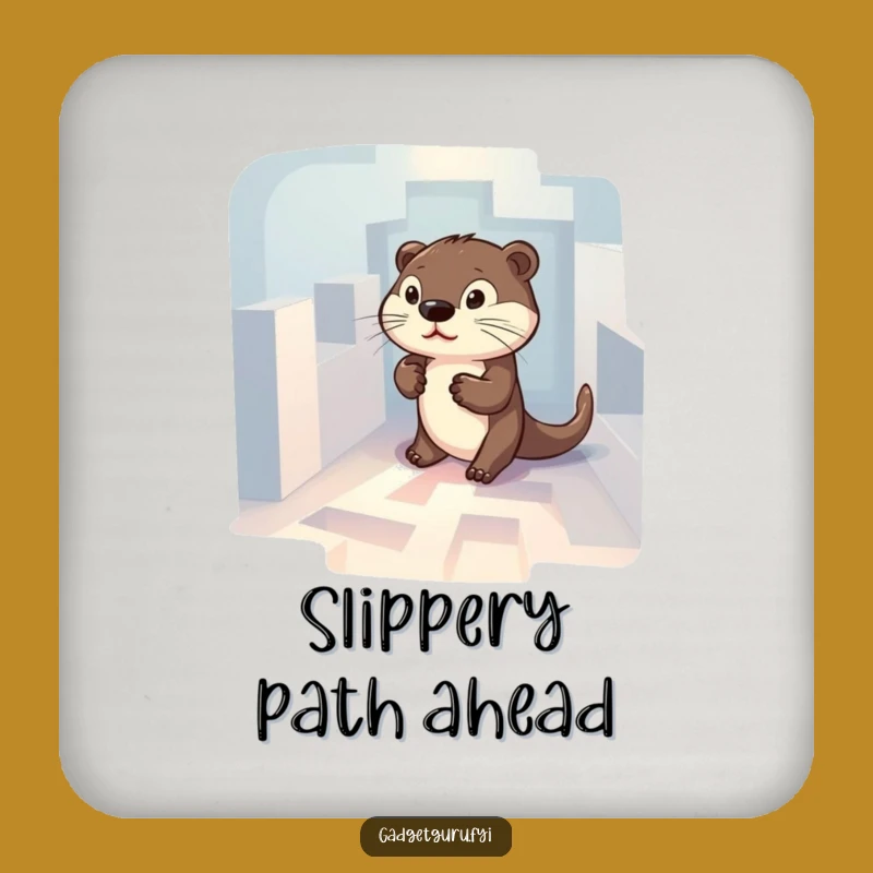 Funny Otter Maze Drink Coaster: Determined Character's Glowing Route