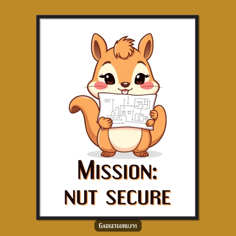 Funny Determined Squirrel Poster: Blueprint Builder Art, Perfect Wall Decor Gift!